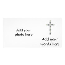 Cross of Silver and White Roses Customized Photo Card