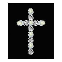 Cross of Silver and White Roses Print