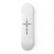 Cross of Silver and White Roses Skate Board Decks