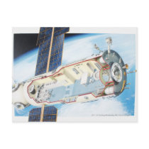 Cross section of solar powered space station postcard