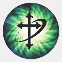Cross Silhouette; Glowing Round Sticker