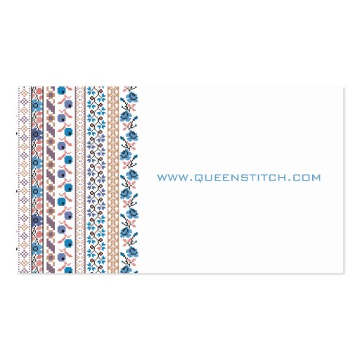 Cross stitch pixel art embroidery flowers blue business cards (back side)