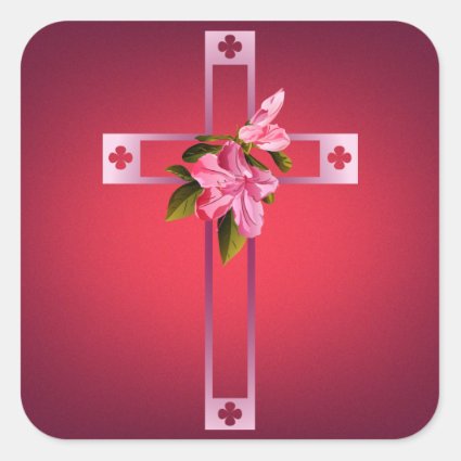 Cross with Azalea Flowers Easter Sticker