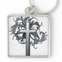 Cross with floral graphics keychains