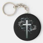 Cross with floral graphics keychain