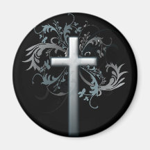 Cross with floral graphics magnet