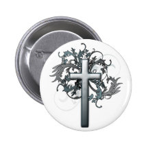 Cross with floral graphics pinback button