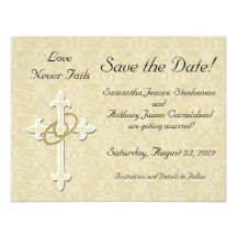 Cross with Golden Rings Save the Date Cards Personalized Invitations