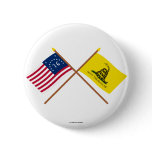 Crossed Bennington and Gadsden Flags Pinback Buttons