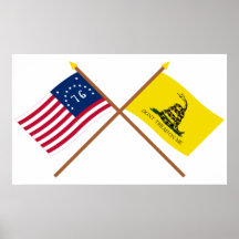 Crossed Bennington and Gadsden Flags Posters