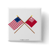 Crossed Betsy Ross and Brandywine Flags Pinback Buttons