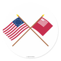 Crossed Betsy Ross and Brandywine Flags Round Stickers