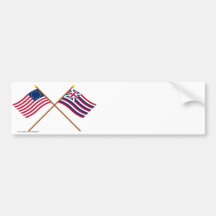 Crossed Betsy Ross and Brigantine Lexington Flags Bumper Sticker