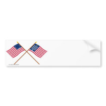 Crossed Betsy Ross and French Alliance Flags Bumper Stickers