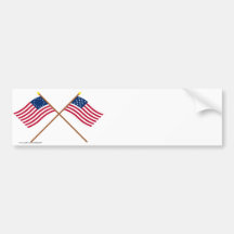 Crossed Betsy Ross and Frigate Alliance Flags Bumper Stickers