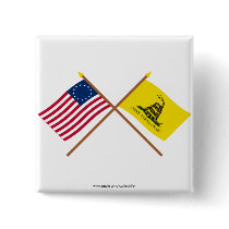 Crossed Betsy Ross and Gadsden Flags Buttons