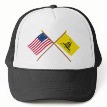 Crossed Betsy Ross and Gadsden Flags Hats