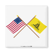 Crossed Betsy Ross and Gadsden Flags Fridge Magnet