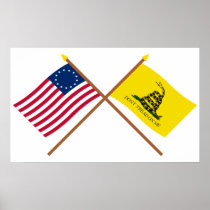 Crossed Betsy Ross and Gadsden Flags Posters
