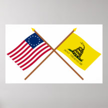 Crossed Betsy Ross and Gadsden Flags Posters