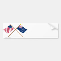 Crossed Betsy Ross and George Rex Flags Bumper Sticker