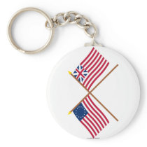 Crossed Betsy Ross and Grand Union Flags Keychain
