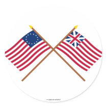 Crossed Betsy Ross and Grand Union Flags Round Sticker