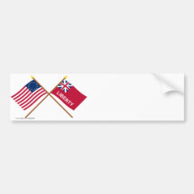 Crossed Betsy Ross and Liberty Flags Bumper Stickers