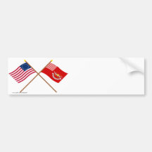 Crossed Betsy Ross and Tallmadge's Dragoons Flags Bumper Sticker