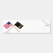 Crossed Betsy Ross and Veterans Exempt Flags Bumper Sticker