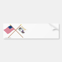 Crossed Betsy Ross & Washington's Lifeguard Flags Bumper Stickers