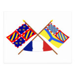 Crossed flags of Bourgogne and Yonne Post Cards