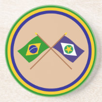 Crossed Flags of Brazil and Mato Grosso Beverage Coasters