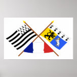 Crossed flags of Bretagne and Finistère Poster