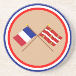 Crossed flags of France and Deux-Sèvres Beverage Coaster