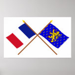 Crossed flags of France and Franche-Comté posters