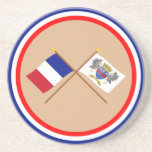 Crossed flags of France and Saint-Barthelemy Beverage Coaster