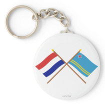 Crossed flags of Holland and Aruba Keychains