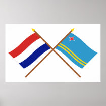 Crossed flags of Holland and Aruba Print