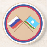 Crossed flags of Russia and Sakha Republic coasters