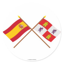 Crossed flags of Spain and Castilla y León Round Stickers