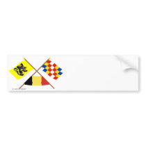 Crossed Flanders and Antwerp Flags with Belgium Bumper Sticker