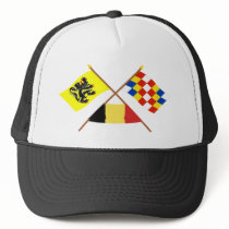 Crossed Flanders and Antwerp Flags with Belgium Mesh Hat