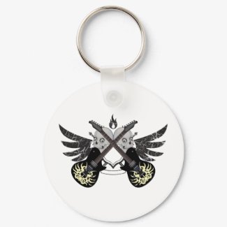 Crossed Guitars and Skulls keychain
