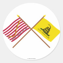 Crossed Navy Jack and Gadsden Flag Round Sticker