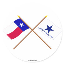 Crossed Texas and Troutman Flags Round Stickers