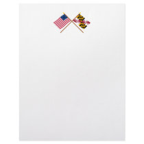 Crossed US 13-star and Maryland State Flags Customized Letterhead