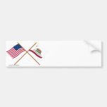 Crossed US 31-star and California State Flags Bumper Sticker