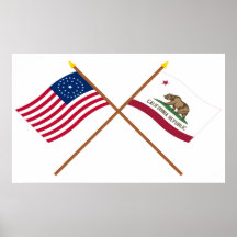 Crossed US 31-star and California State Flags Posters