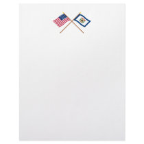 Crossed US 35-star and West Virginia State Flags Personalized Letterhead